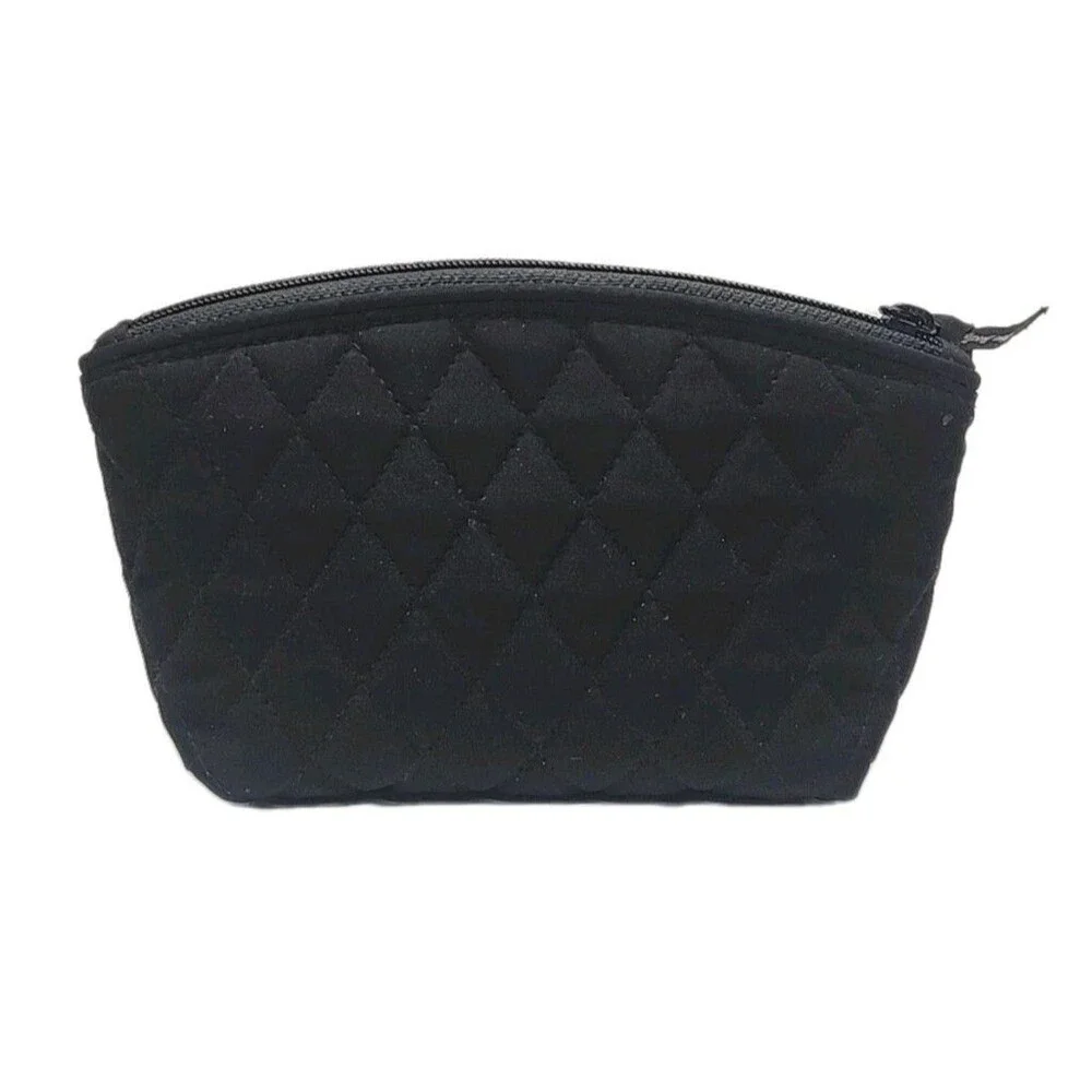 Vera Bradley Cosmetic Bag MakeUp Pouch Black Microfiber Zip 8x4.5